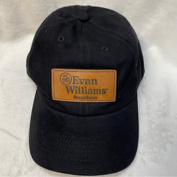 Evan Williams Bourbon Whiskey Black Cap/ Hat Leather Logo Adjustable - Picture 1 of 10